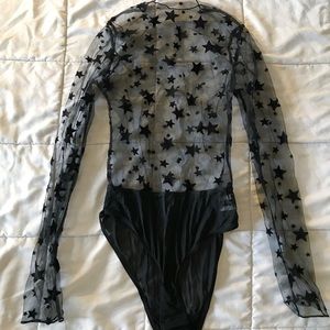 SHEIN SHEER STAR BODYSUIT IN BLACK